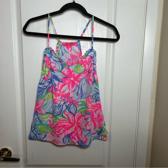 Lilly Pulitzer Silky Tank Top Size XXS pink/blue multi colored EUC - Picture 1 of 6